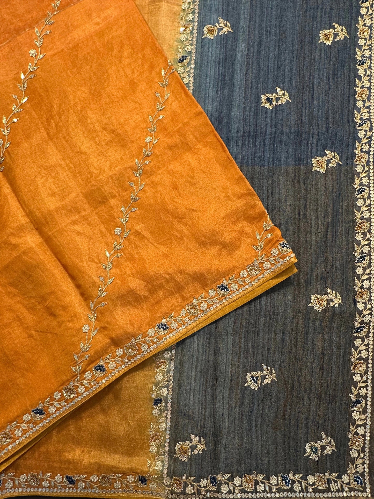 Mustard Tissue Saree With Zari Work Jaal