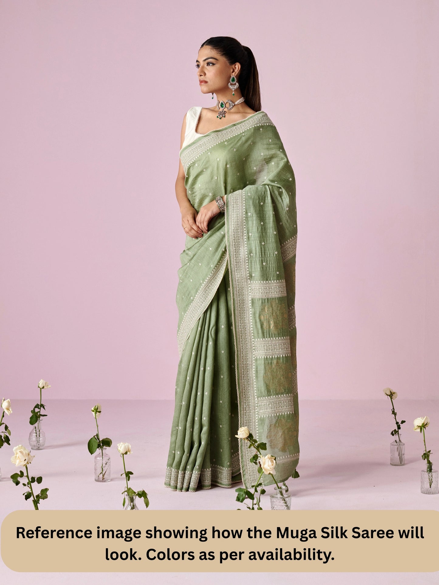 Bottle Green Muga Silk Saree