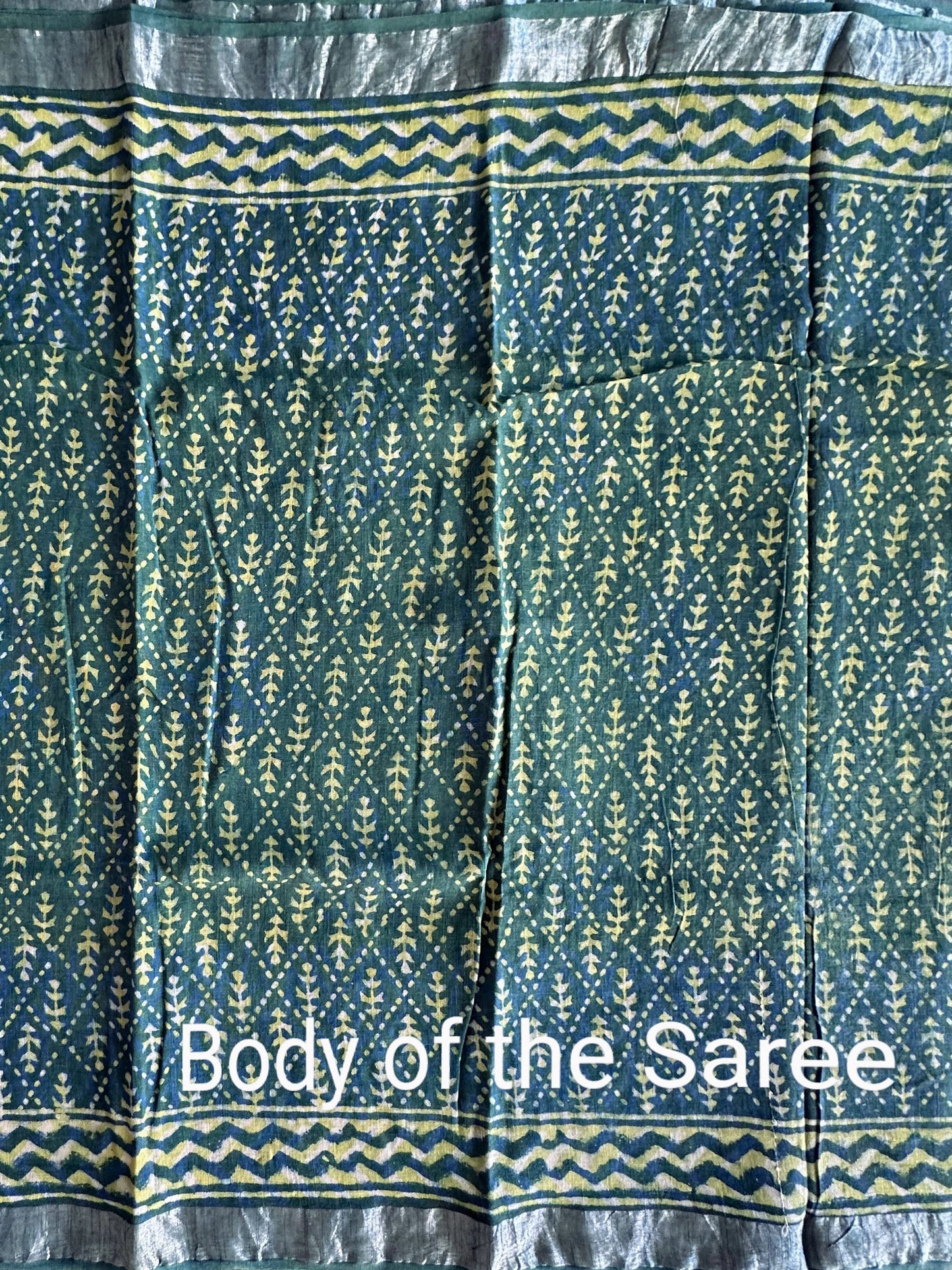 Peacock Blue Hand Block Print Linen Saree