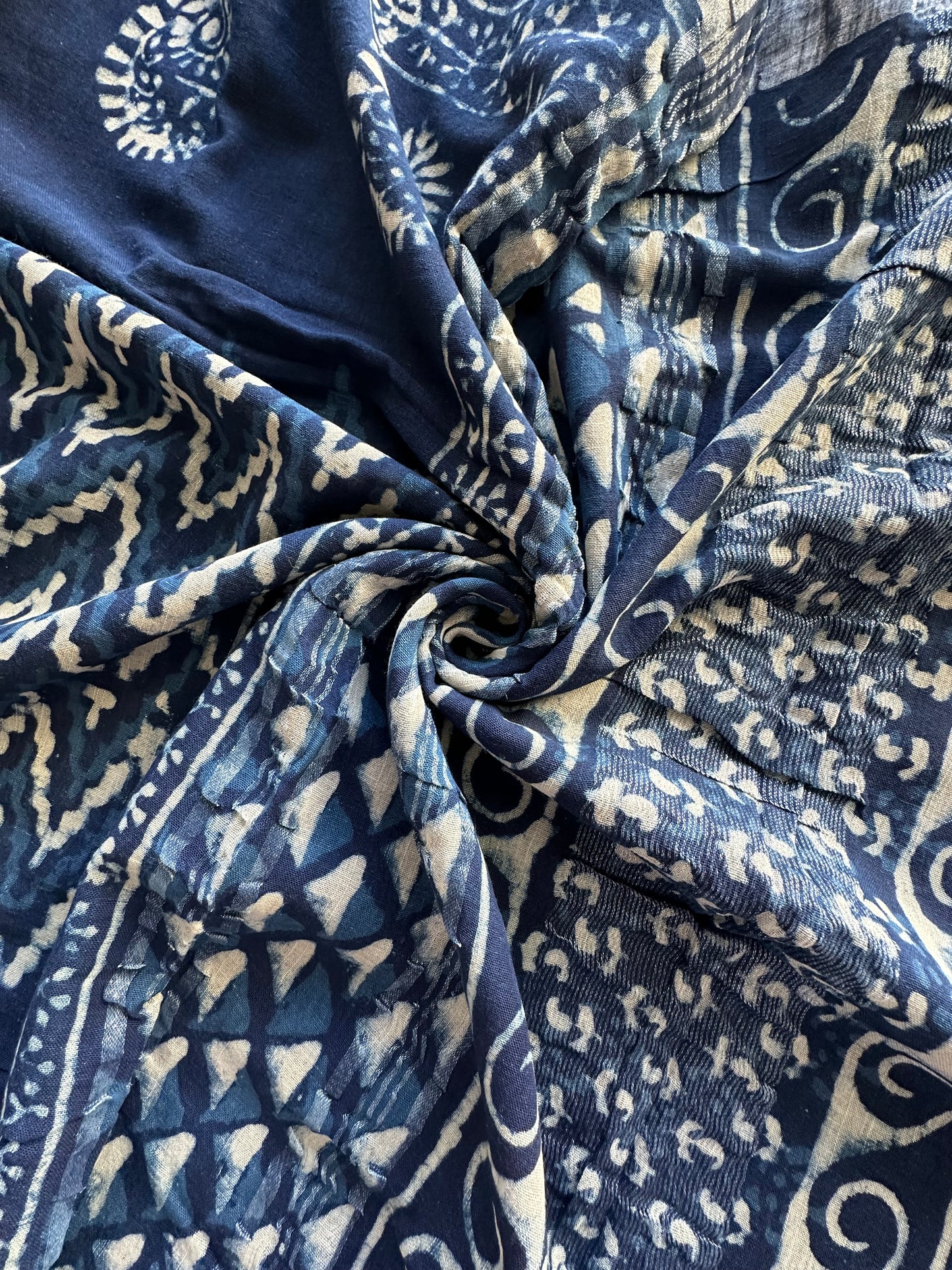 Indigo Hand Block Print Linen Saree
