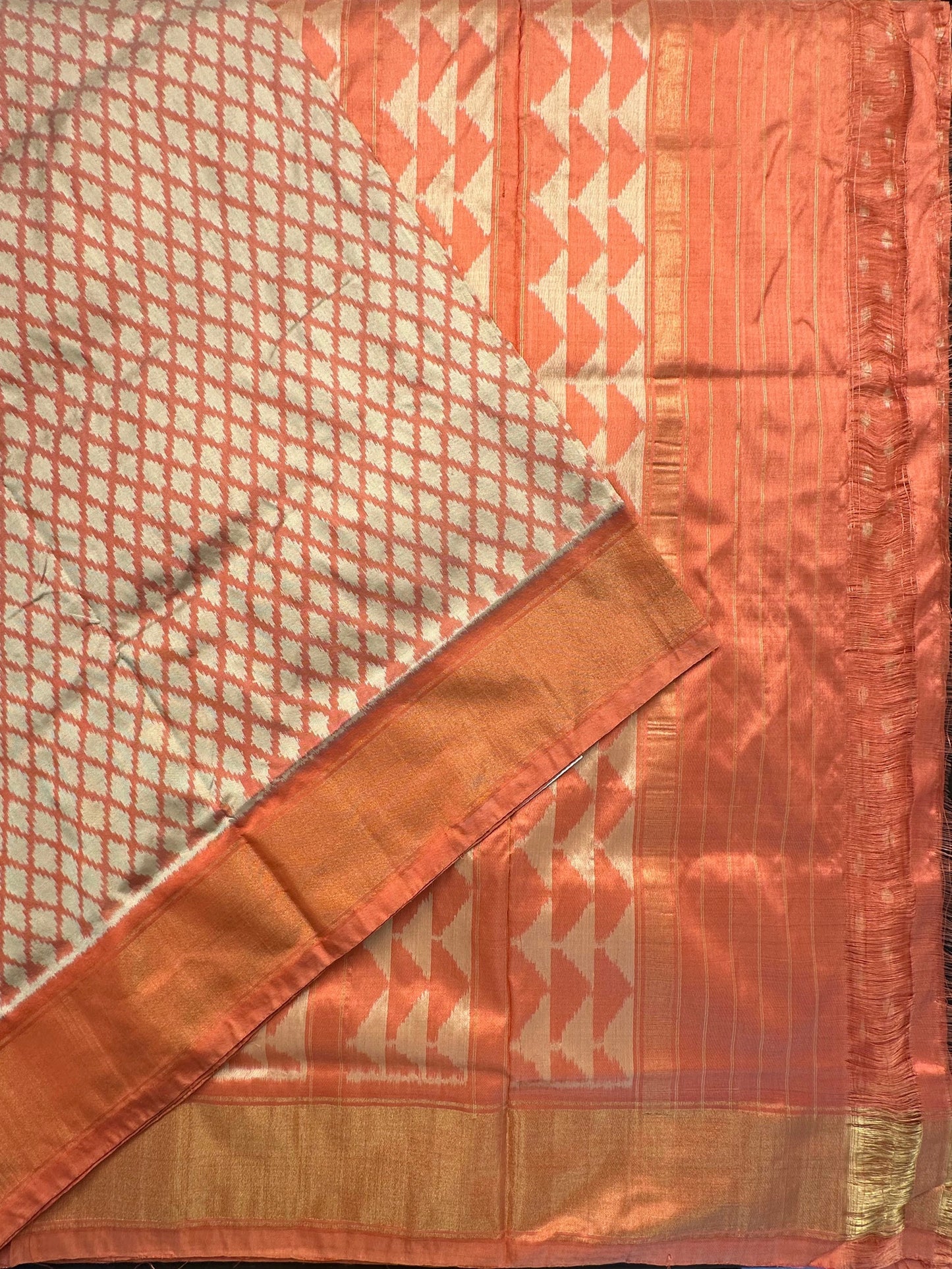 Peach Ikkat Pure Silk Saree