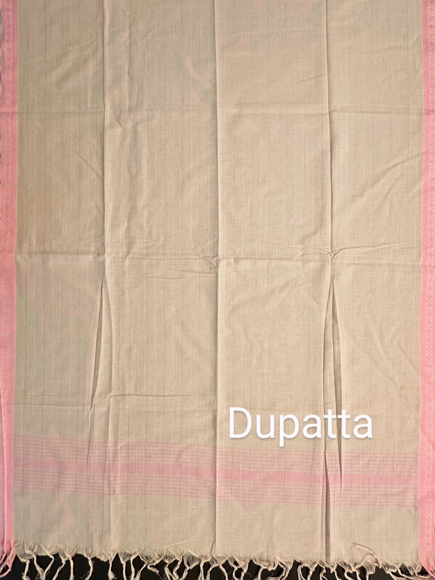 Beige -Pink Mangalgiri Cotton Unstitched 3-Piece Suit