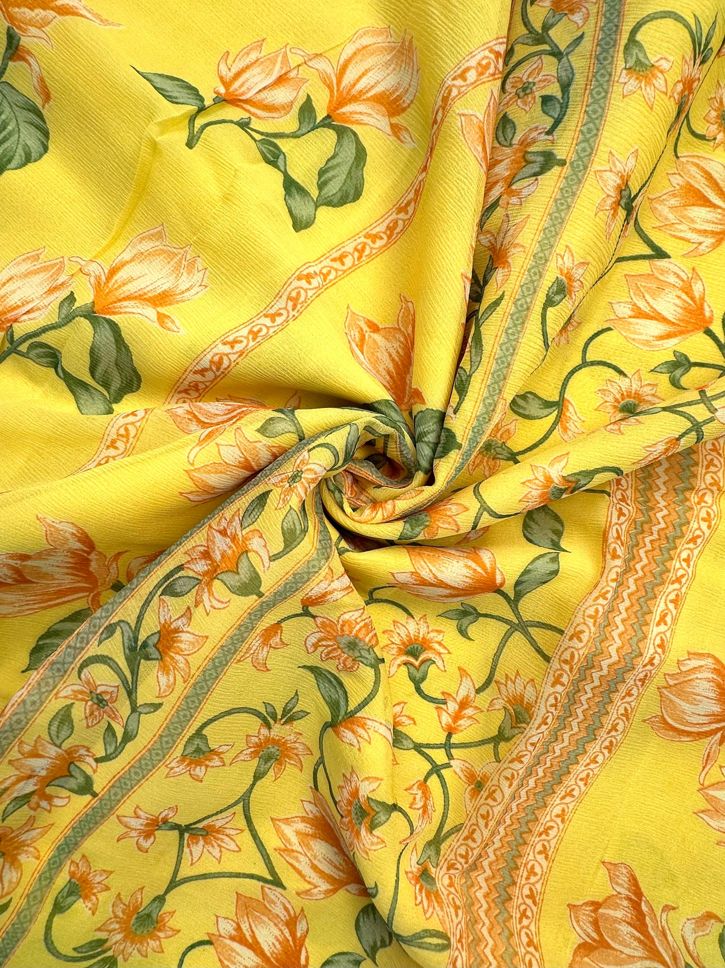 Yellow Floral Print Chiffon Saree