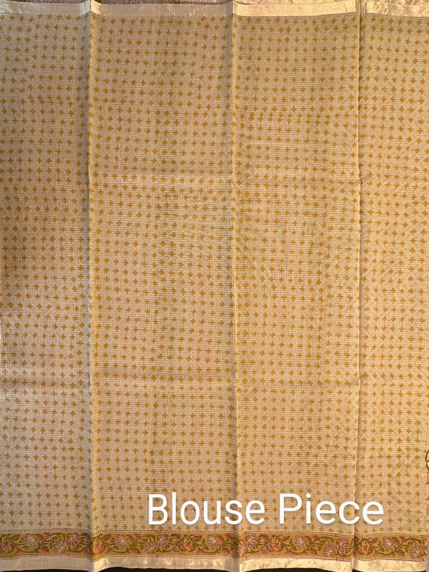 Beige Block Print Kota Doria Cotton Saree