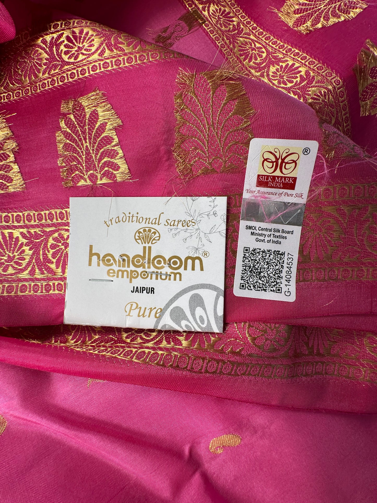 Pink Pondicherry Handloom Pure Silk Saree