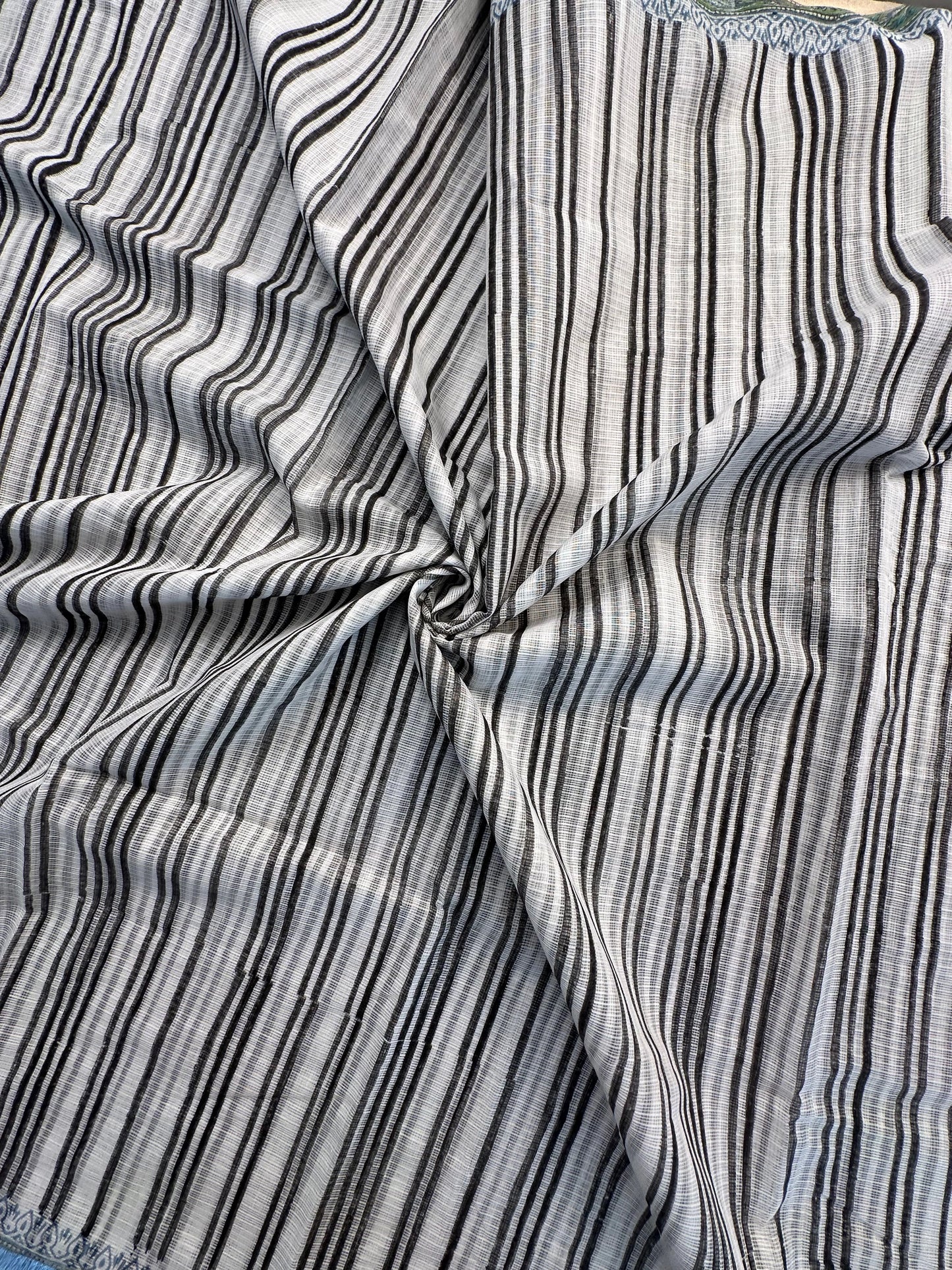 Off White Block Printed Kota Doria Cotton Saree