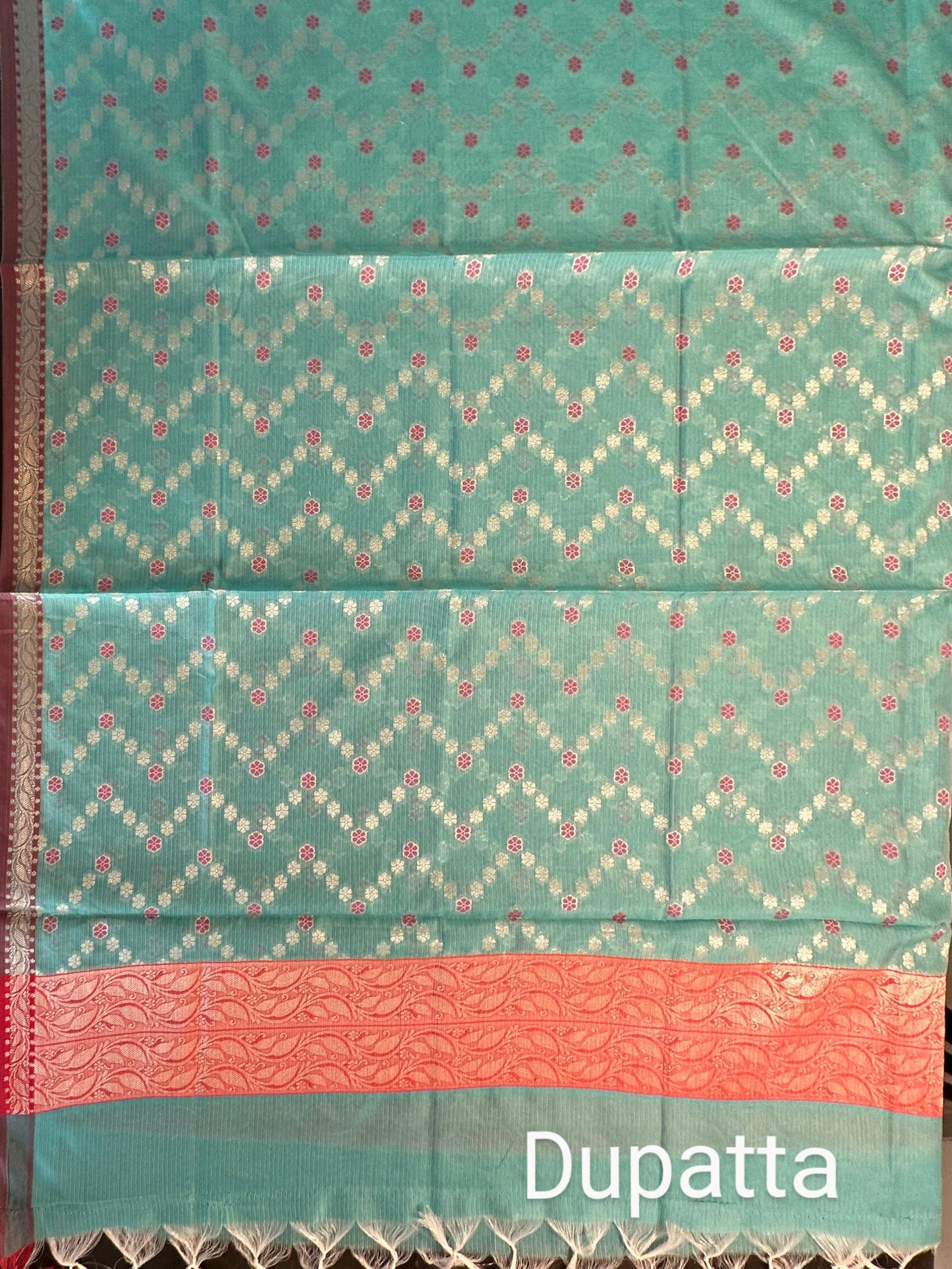 Sea Green Kota Doria Cotton 3-Piece Suit