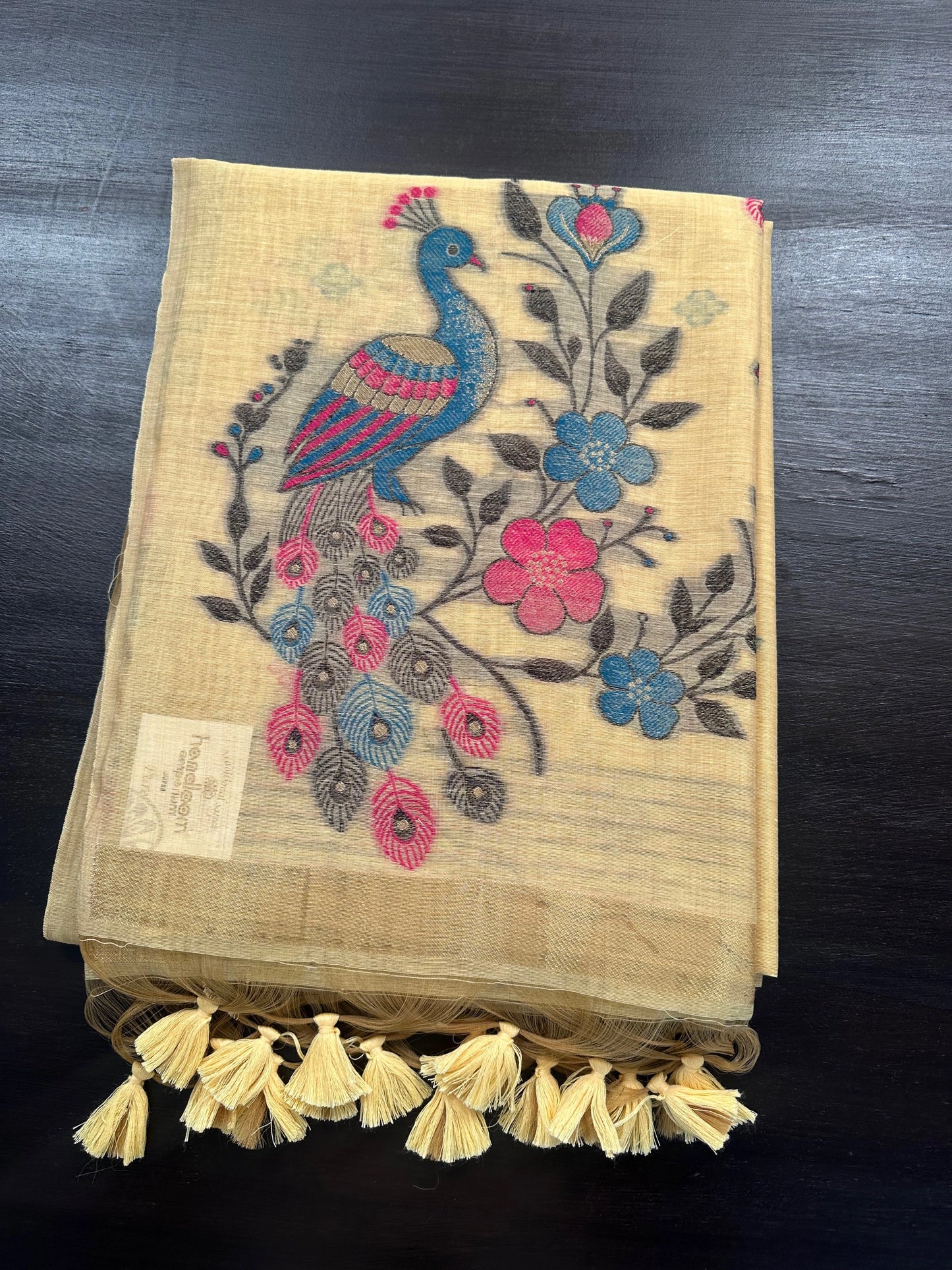 Yellow Peacock Jamdani Cotton Saree
