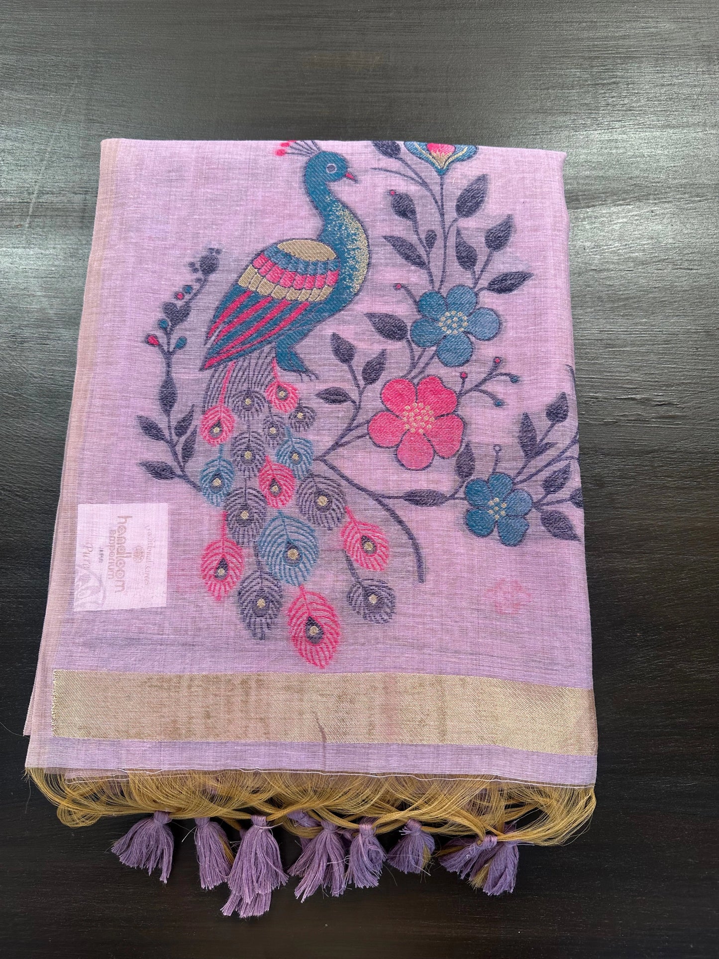 Mauve Peacock Jamdani Cotton Saree
