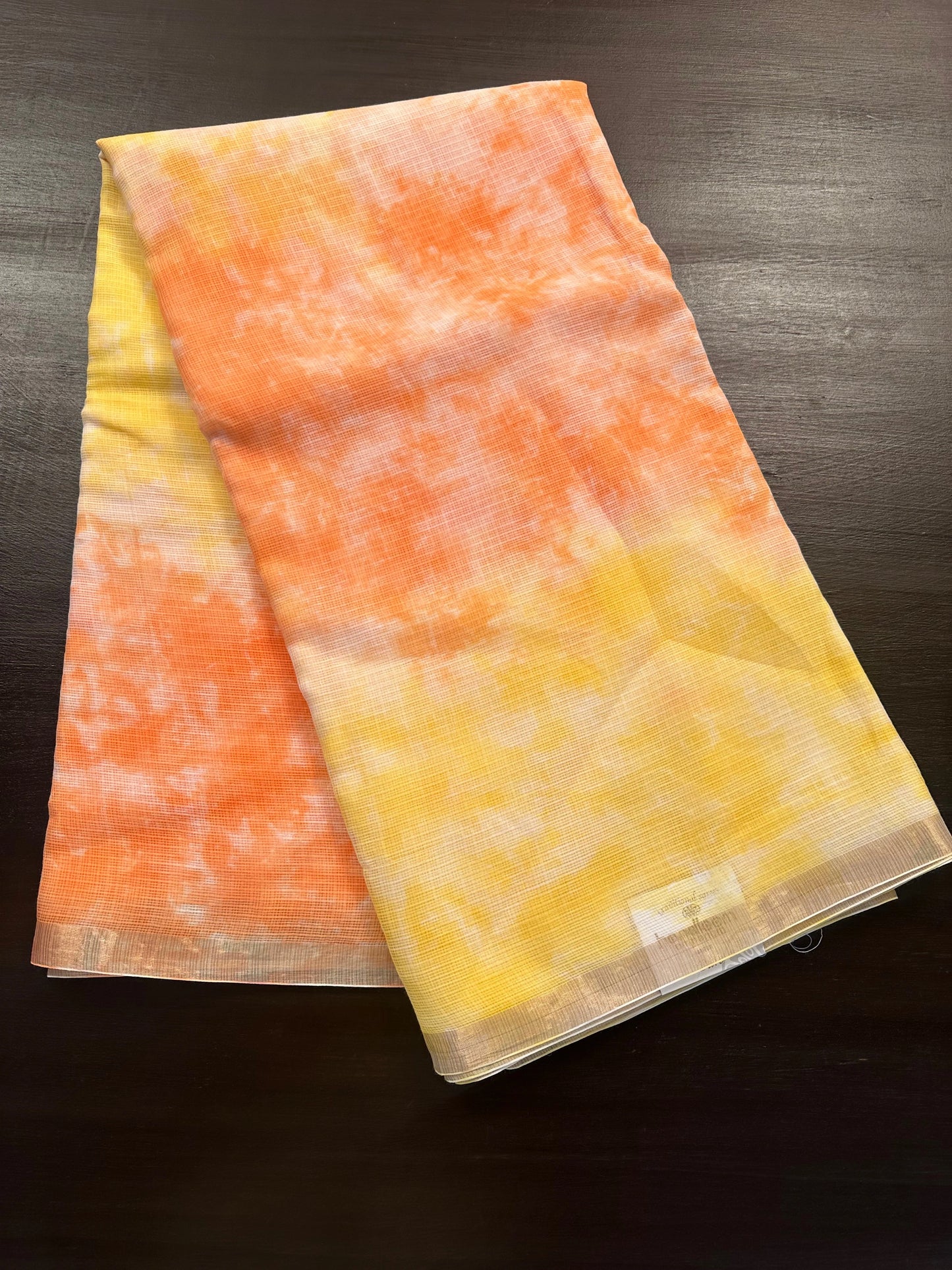 Yellow-Peach Shibori Kota Cotton Saree