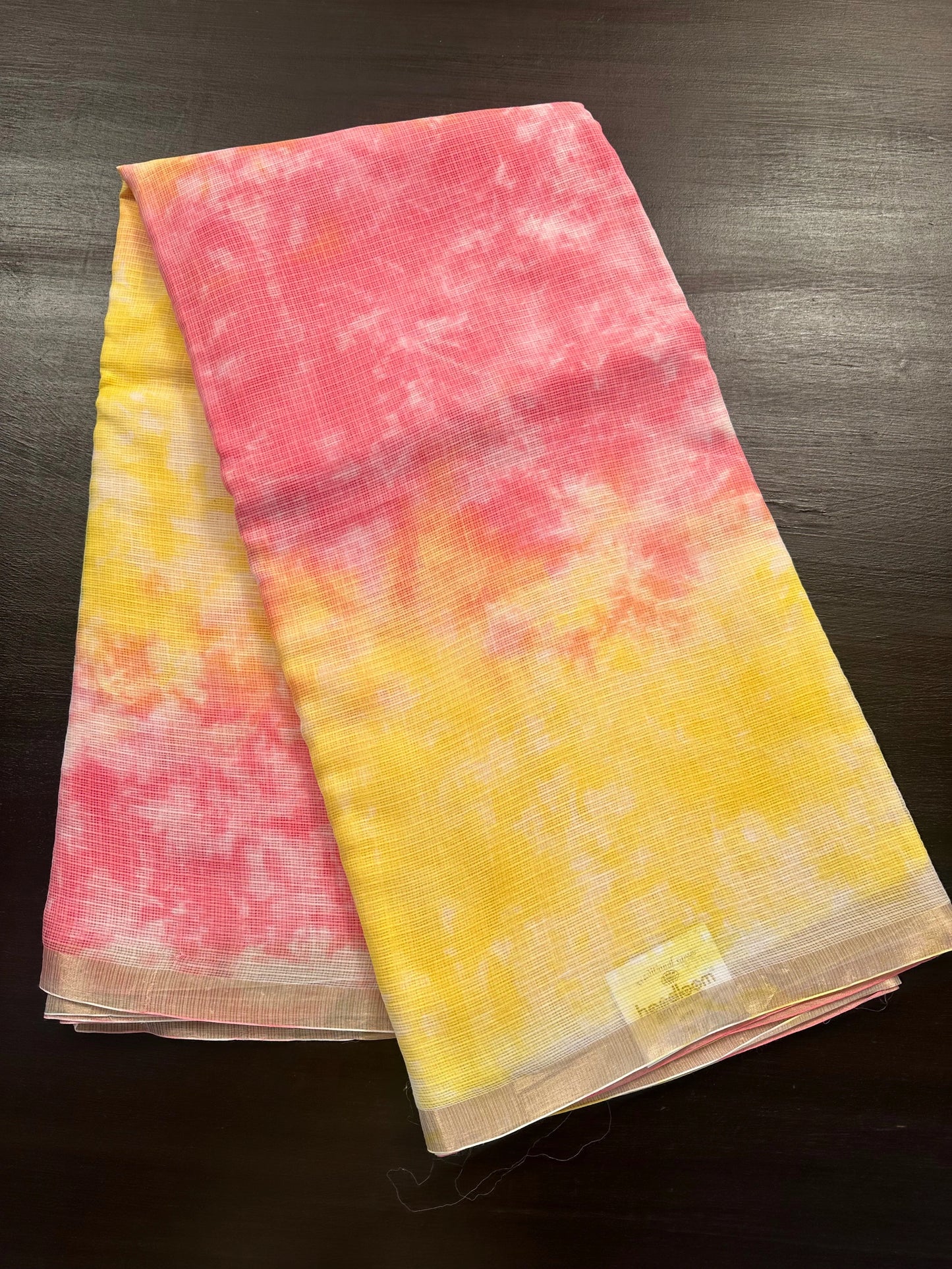 Yellow-Pink Shibori Kota Cotton Saree