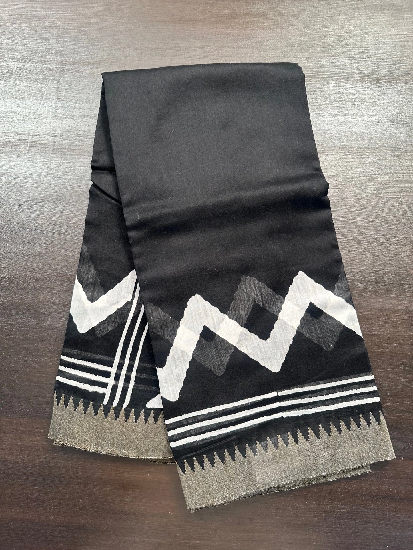 Black Temple Border Chanderi Saree