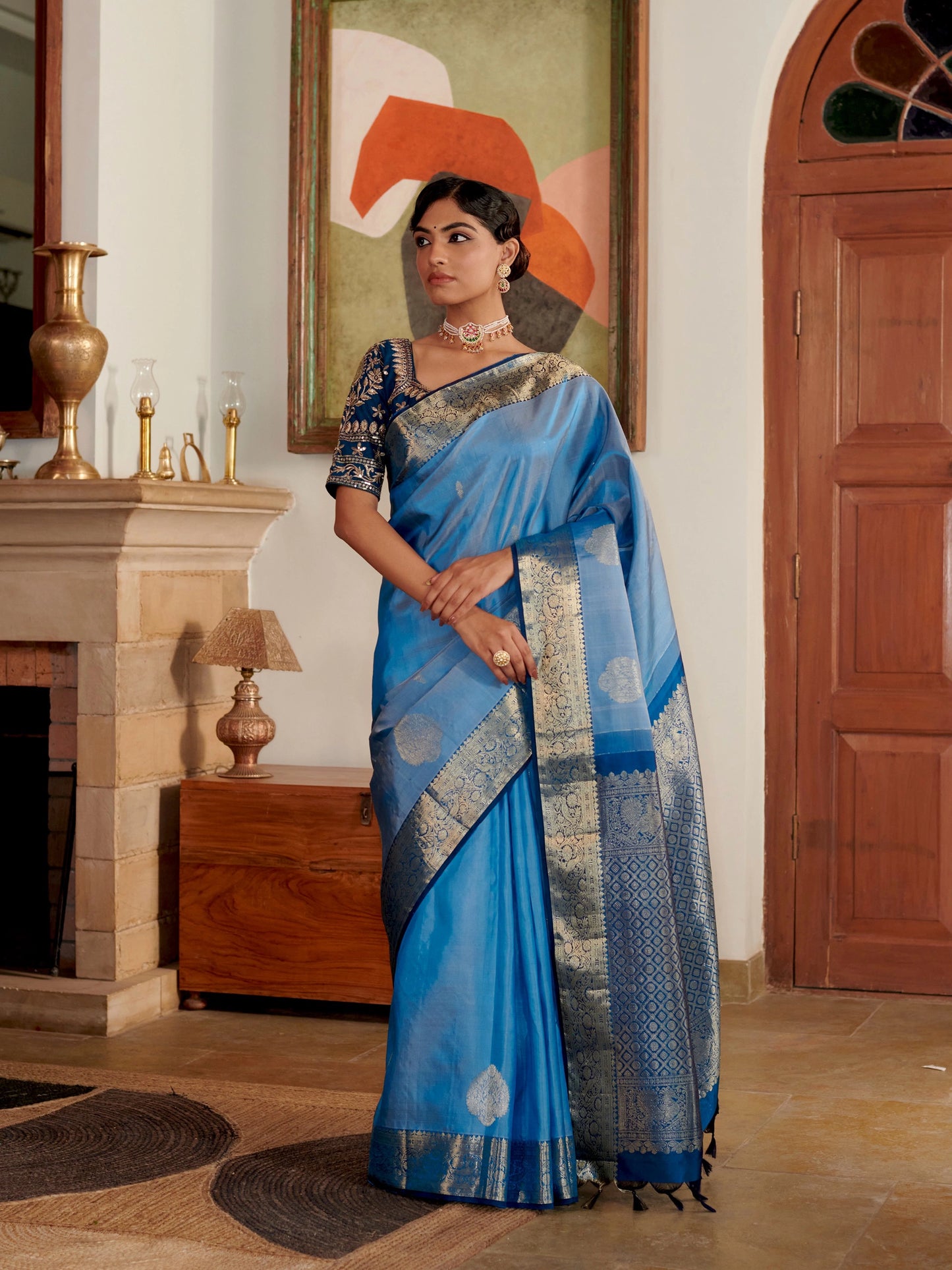Blue Handloom Kanjivaram Pure Silk Saree