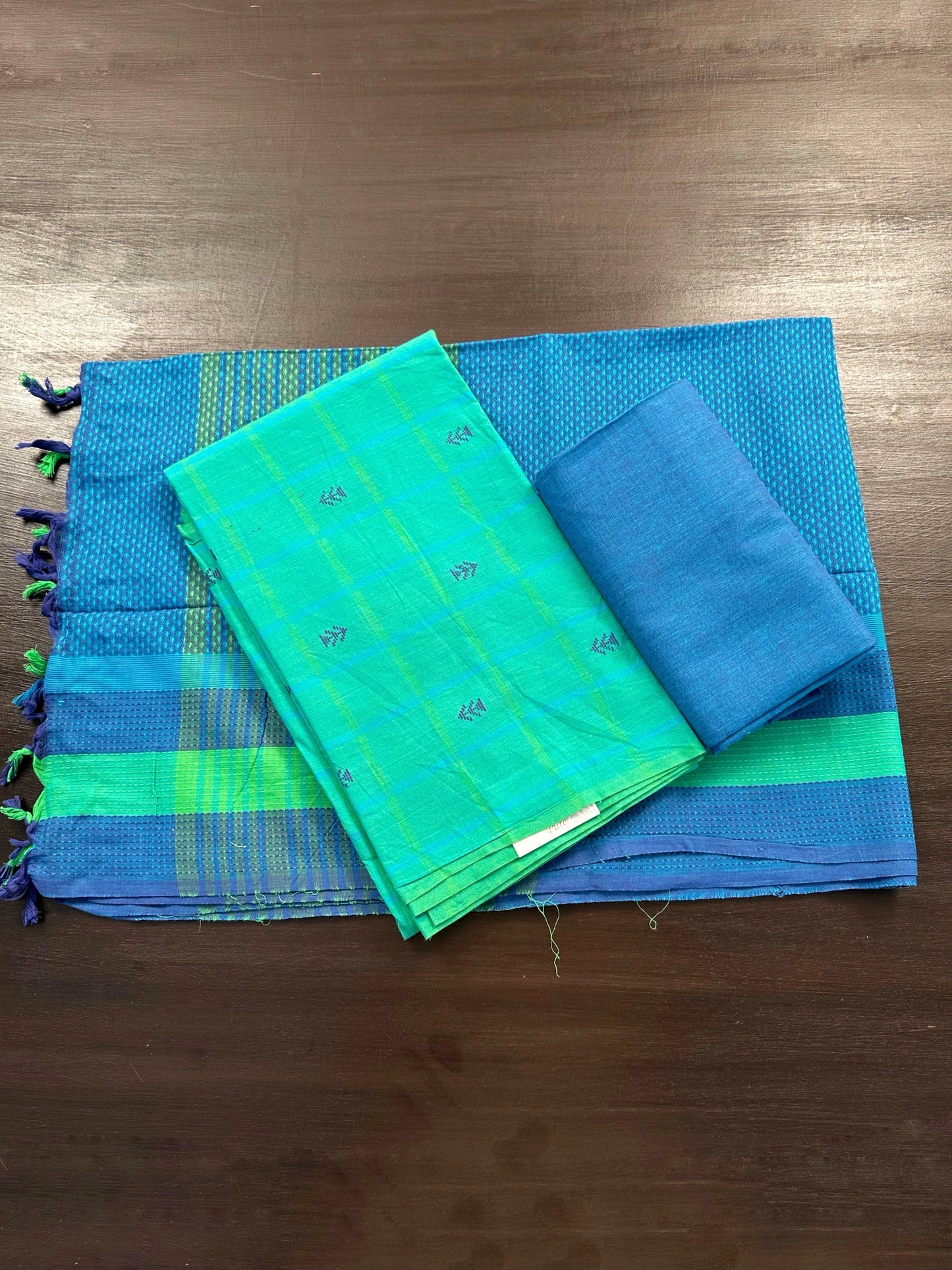 Sea Green Checkered Handloom Cotton Suit