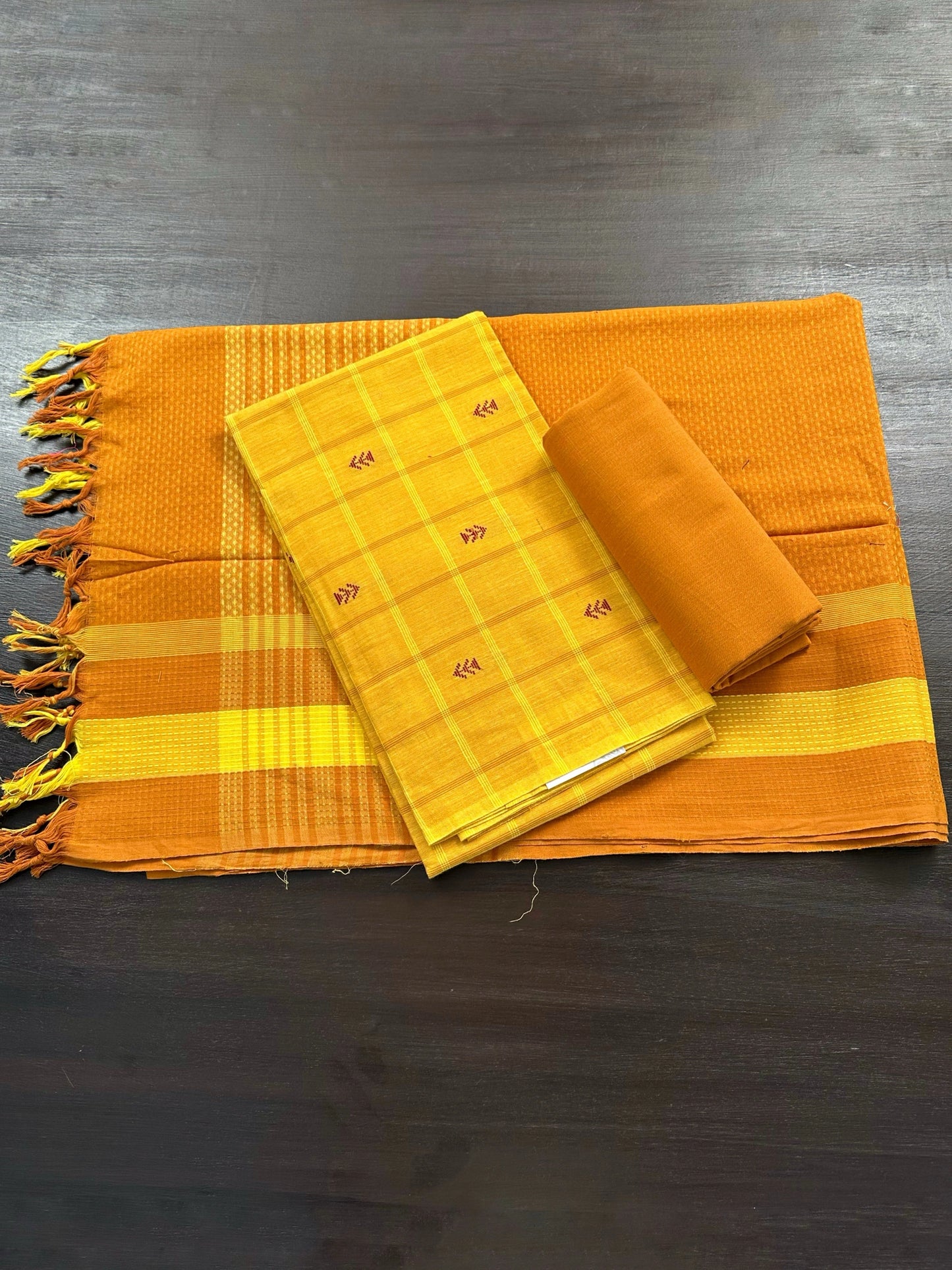 Mustard Checkered Handloom Cotton Suit