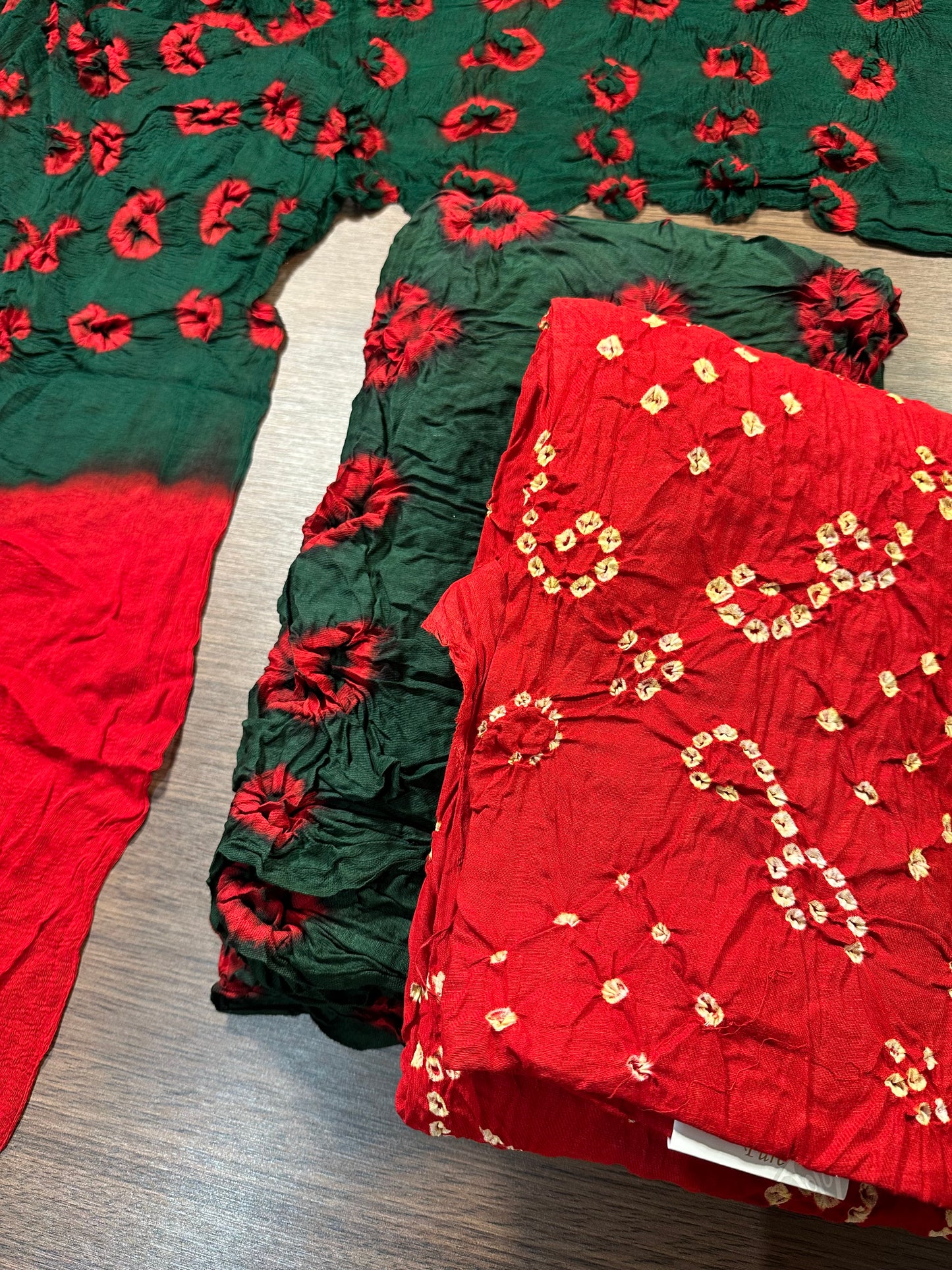 red green bandhej jaipuri cotton suit