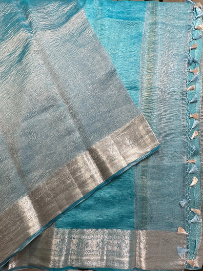 Firozi Pure Crush Tissue Saree