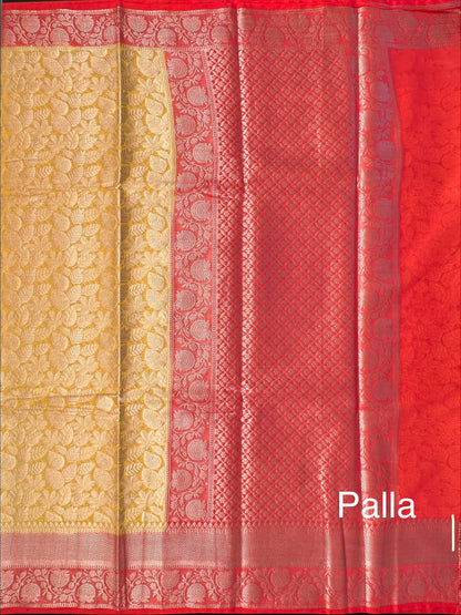 Yellow-Red Vartika Tissue Saree