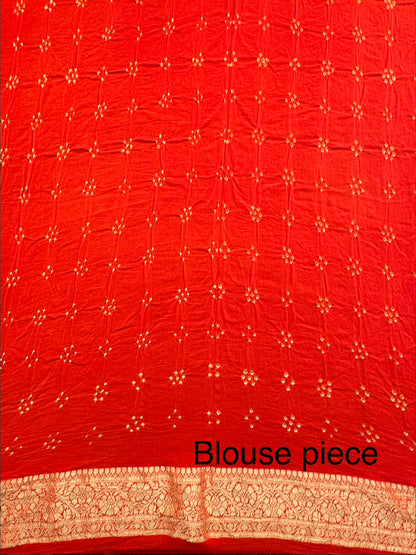 Yellow-Orange Gharchola Bandhej Pure Georgette Saree