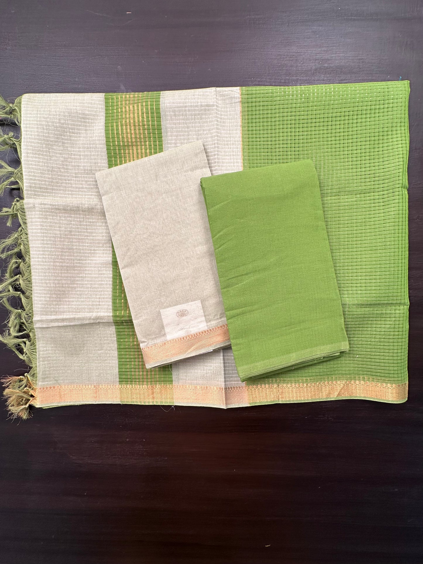 Pista Green Mangalgiri Cotton Unstitched 3-Piece Suit