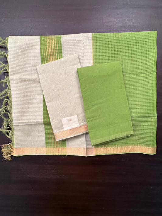 Pista Green Mangalgiri Cotton Unstitched 3-Piece Suit