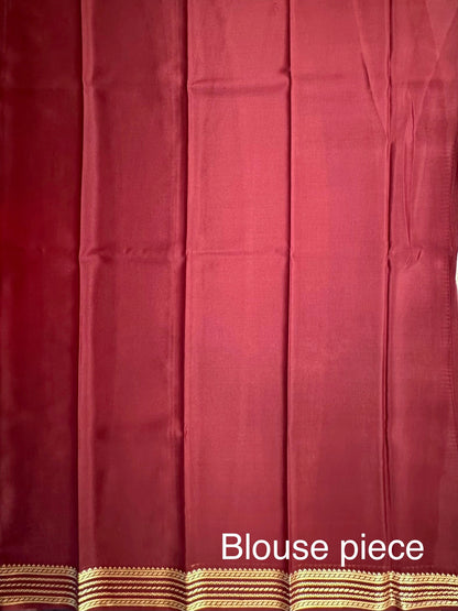 Cream-Maroon Mysore Crepe Saree