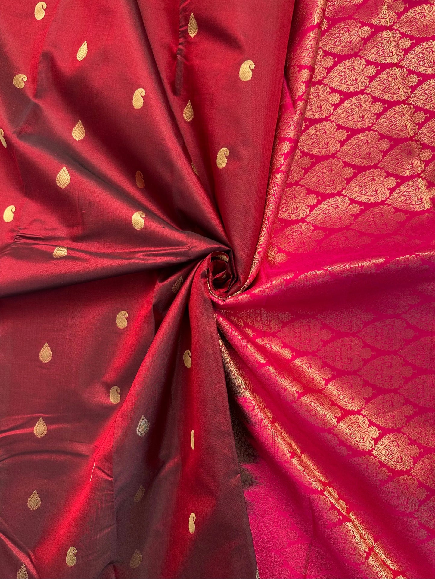 Maroon-Rani Pondicherry Pure Silk Saree