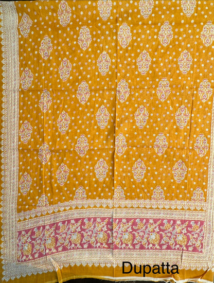 Mustard Block Printed Pure Cotton Suit
