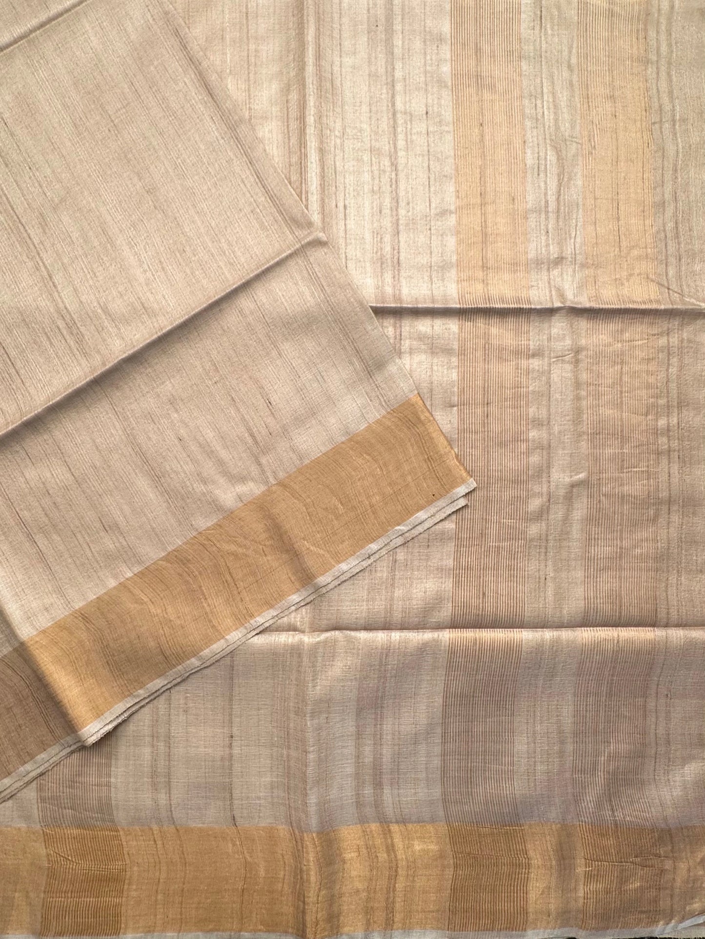 Beige Handloom Tussar Silk Saree