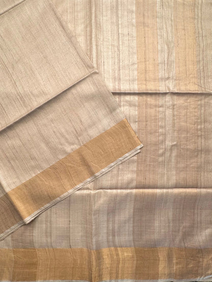 Beige Handloom Tussar Silk Saree