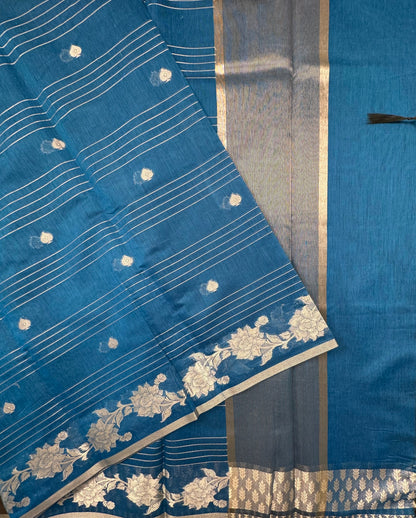 Blue Chanderi Cotton Saree