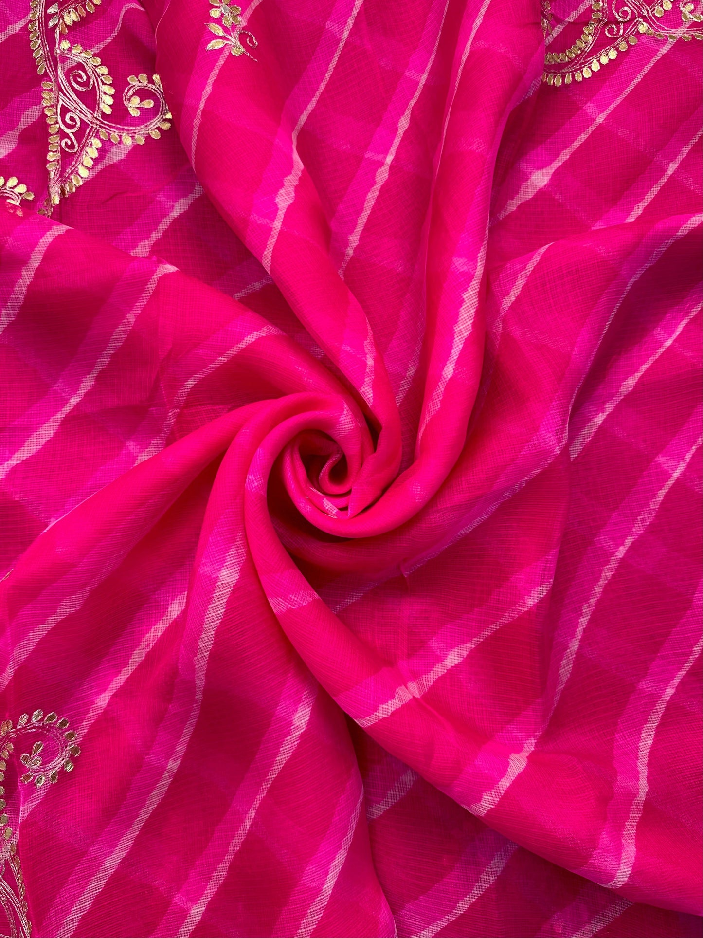 Rani Kyra Leheriya Kota Doria Pure Silk Saree With Gota Patti Work