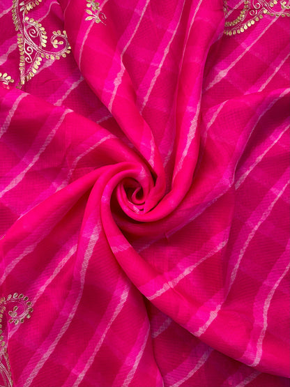 Rani Kyra Leheriya Kota Doria Pure Silk Saree With Gota Patti Work