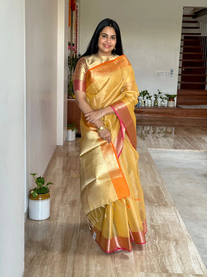 Yellow Amrit Tissue Saree