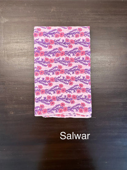 Pink Chanderi Khadi Hand Block Printed 3-Piece Unstitched Suit