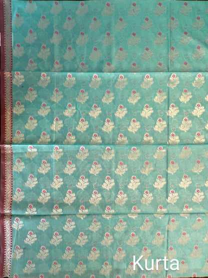 Sea Green Kota Doria Cotton 3-Piece Suit