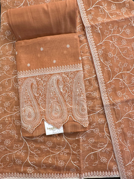 Peach Embroidery Chanderi Suit