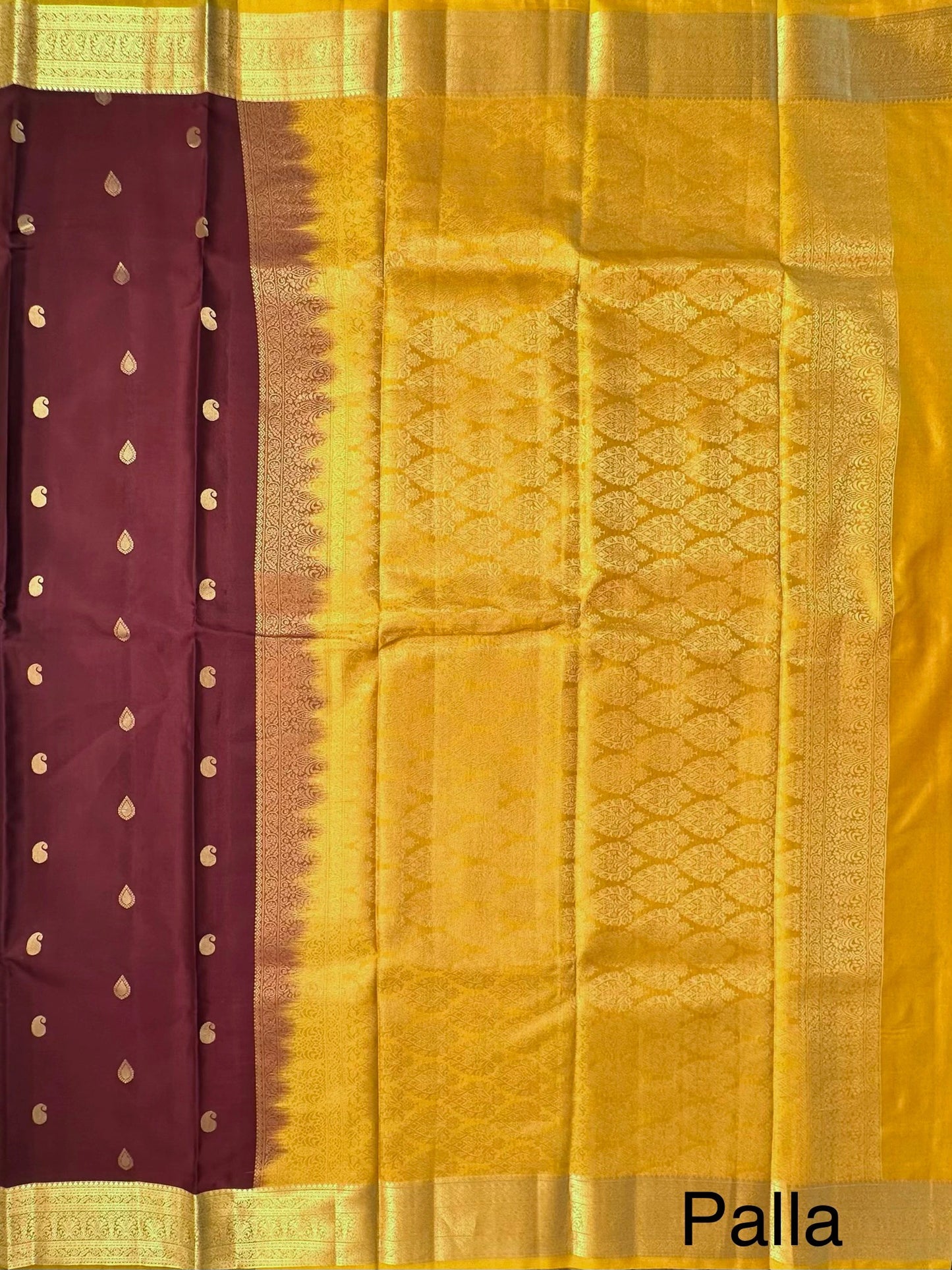 Wine-Mustard Pondicherry Pure Silk Saree