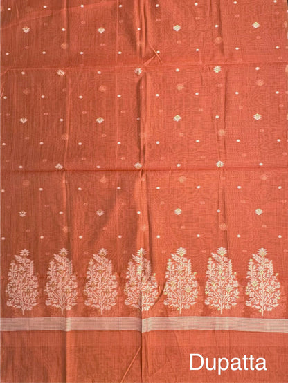 Mustard-Rust Orange Jacquard 3-piece Unstitched Cotton Suit