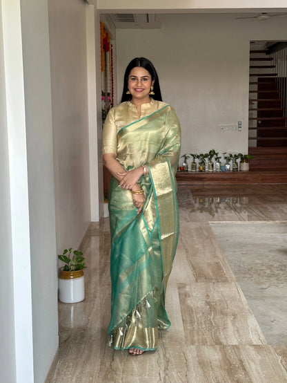 Sea Green Banarasi Pure Tissue Saree