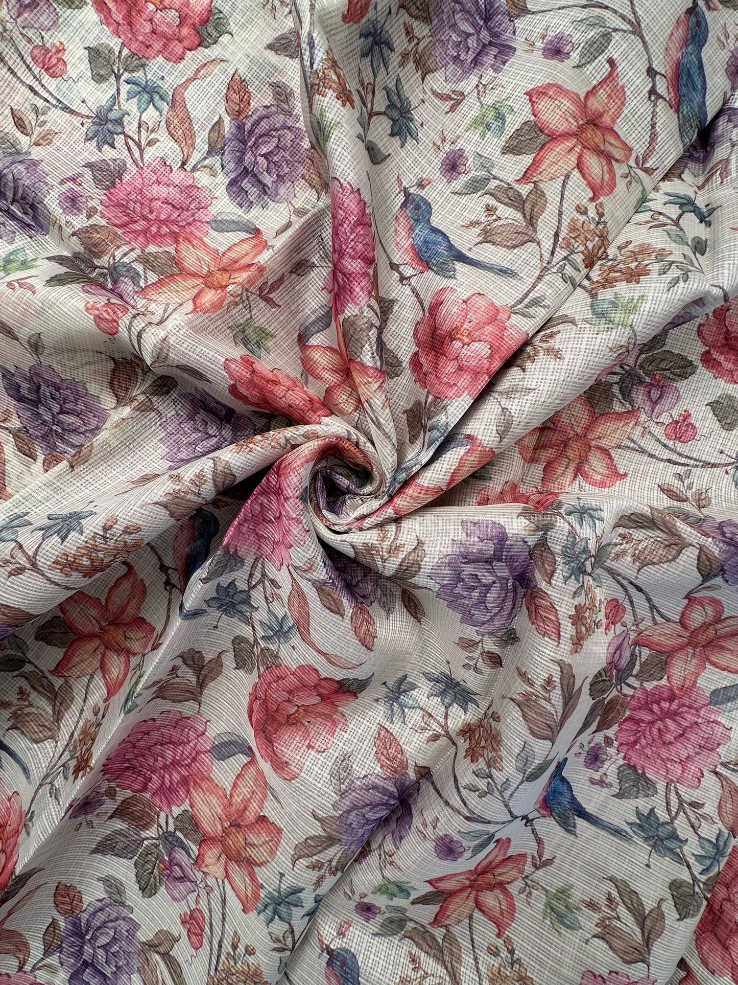 Off White-Mauve Floral Kota Doria Saree