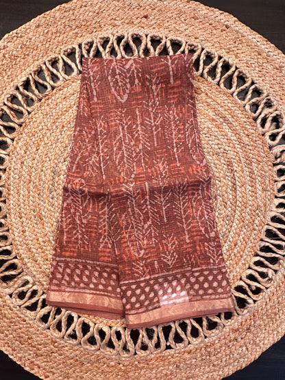 Brown Kota Doria Cotton-Silk Saree