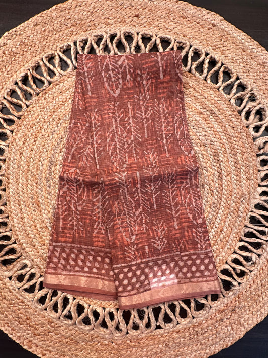 Brown Kota Doria Cotton-Silk Saree