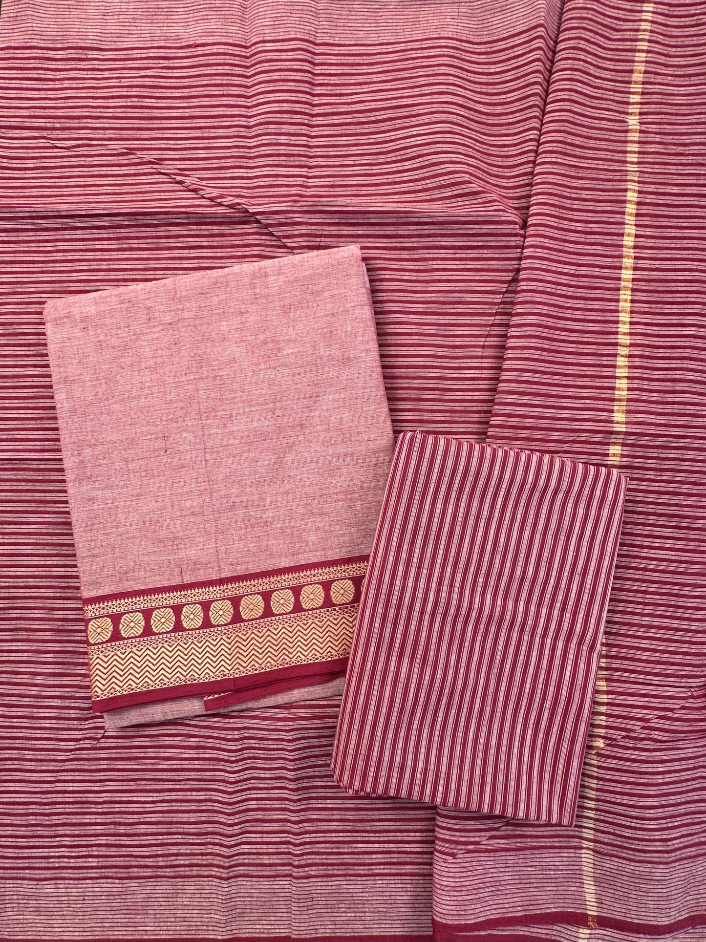 Mauve Dharwad South Cotton 3-Piece Suit