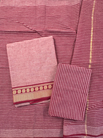 Mauve Dharwad South Cotton 3-Piece Suit