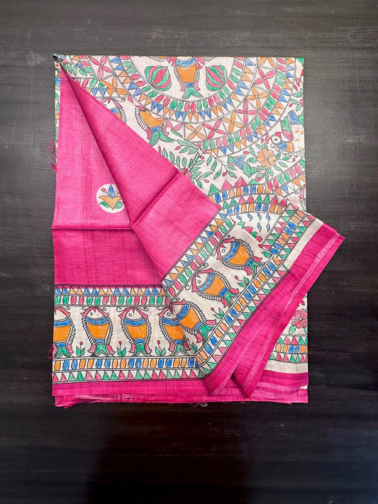 Rani Madhubani Art Pure Tussar Silk Saree