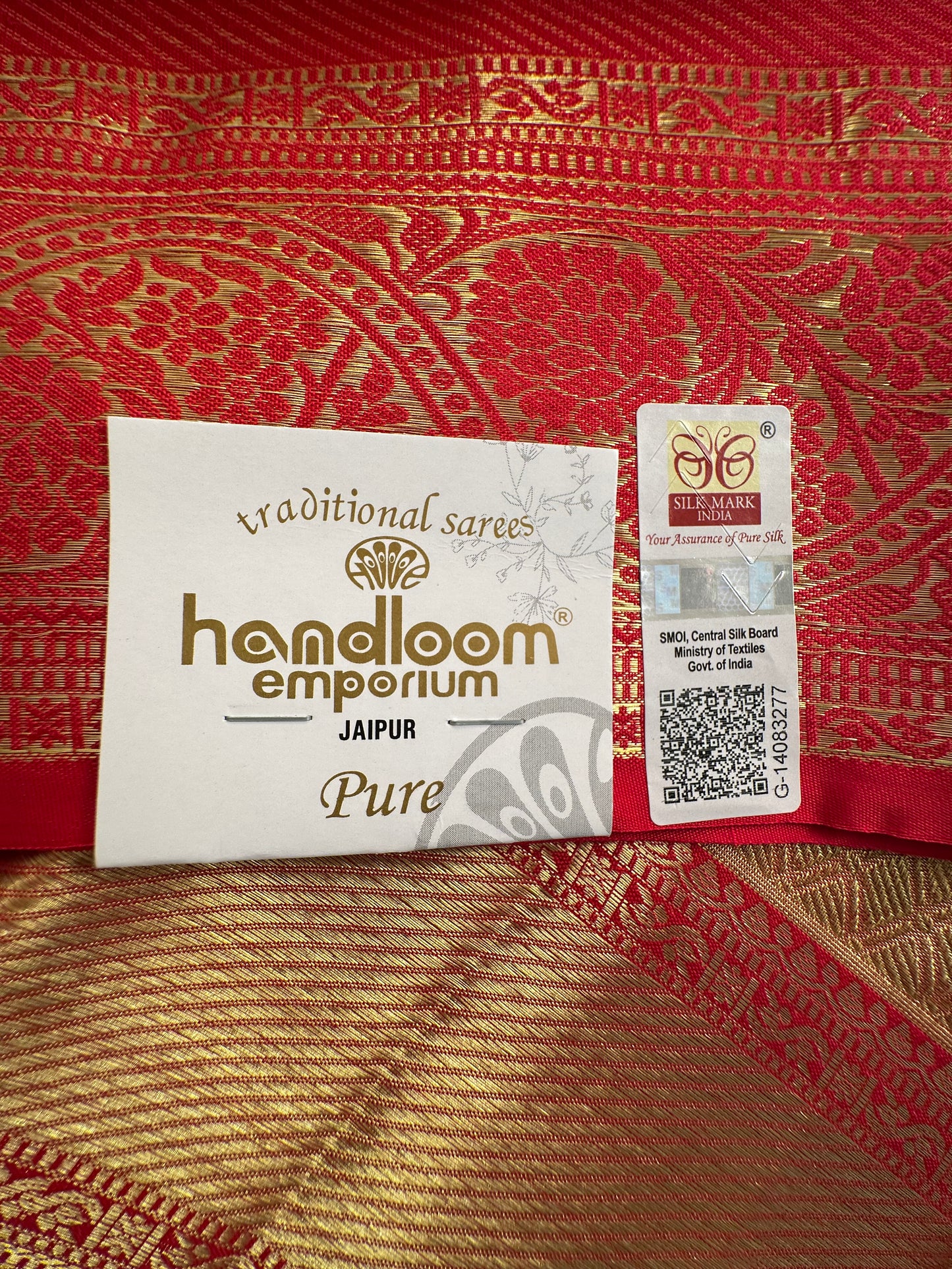 Golden - Red  Handloom Kanjivaram Jamawar Pure Tissue Silk Saree