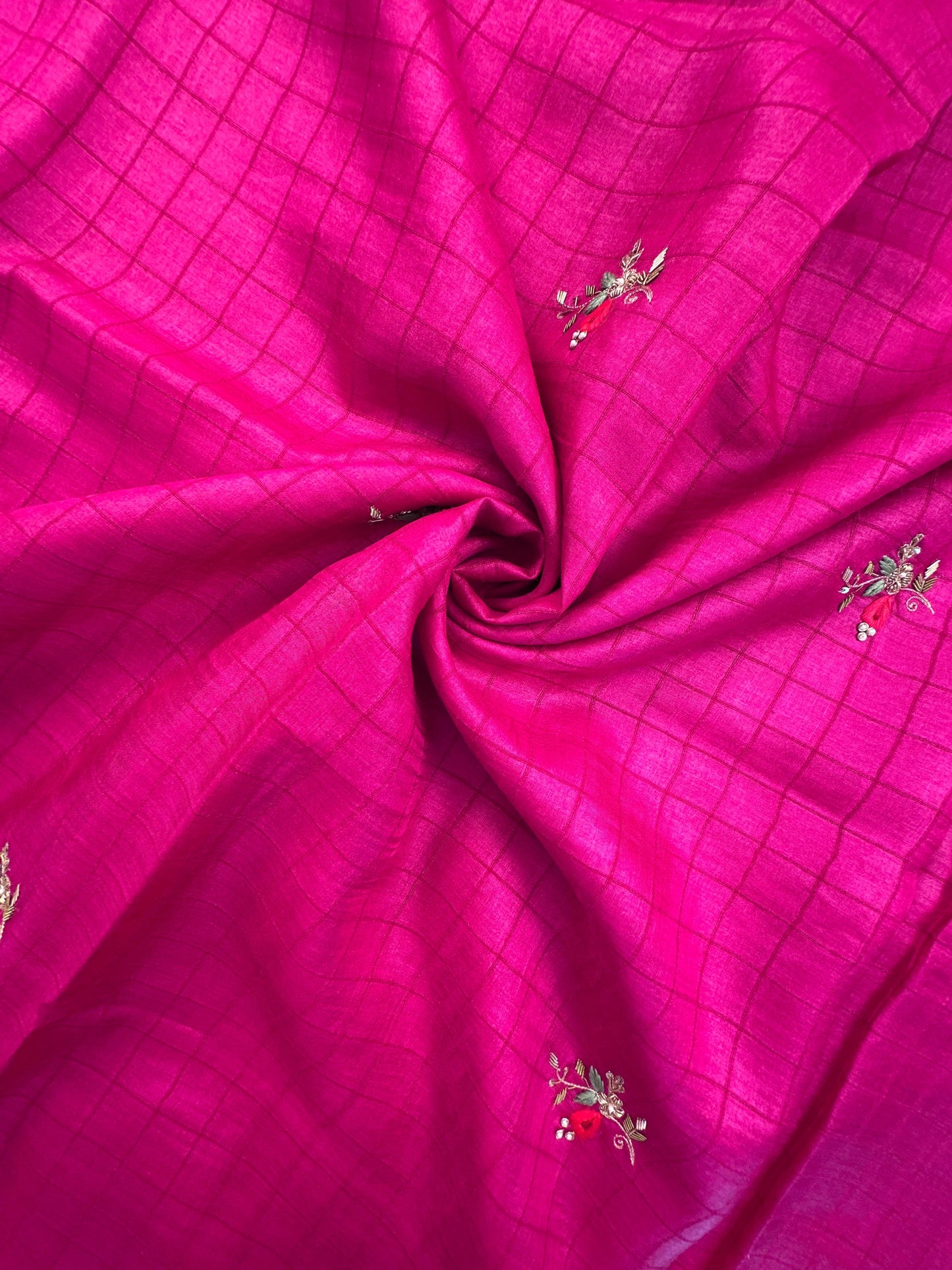 Rani Hand Embroidery Pure Tussar Silk Saree