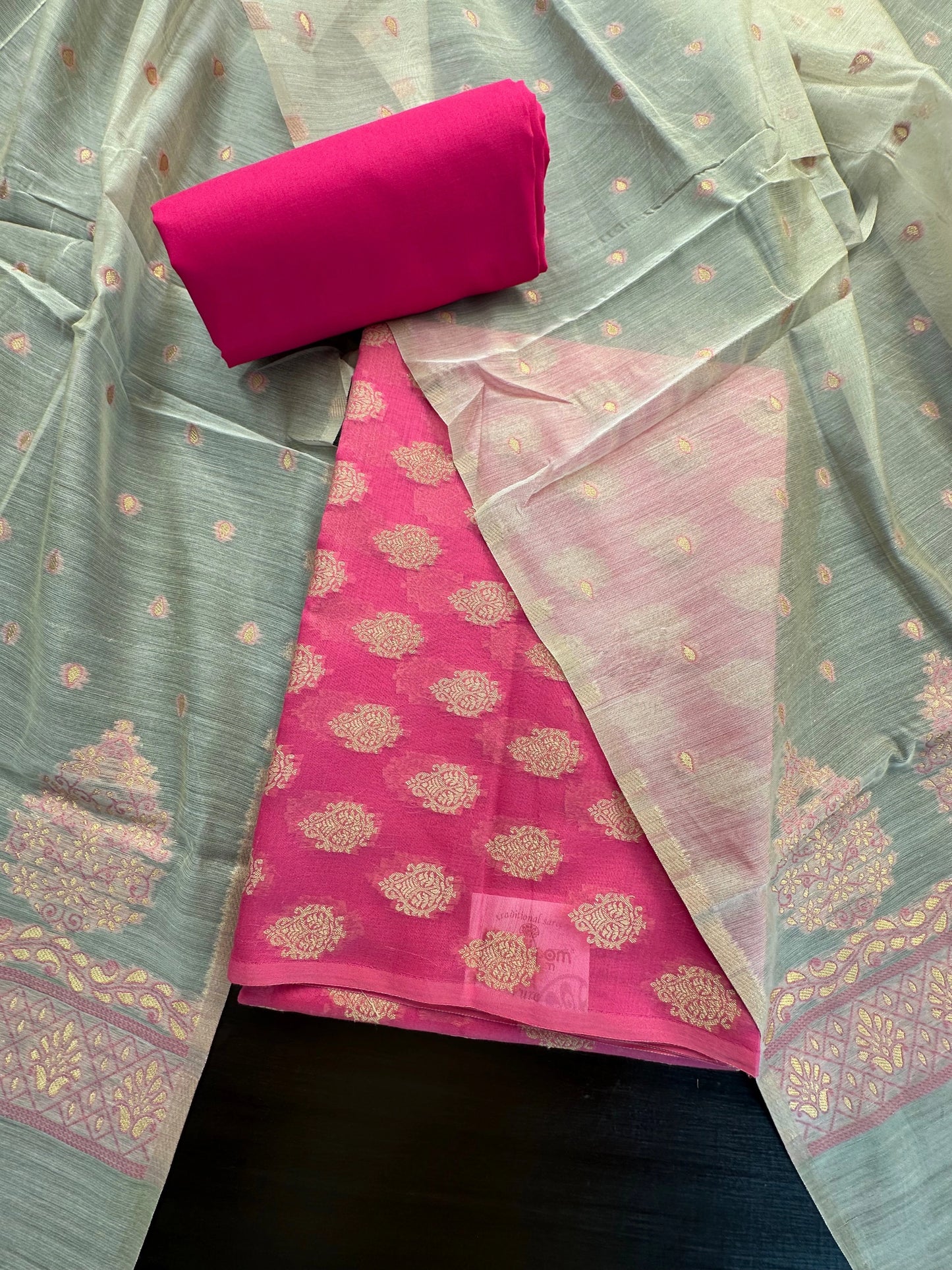 Pink Jacquard Handloom Suit