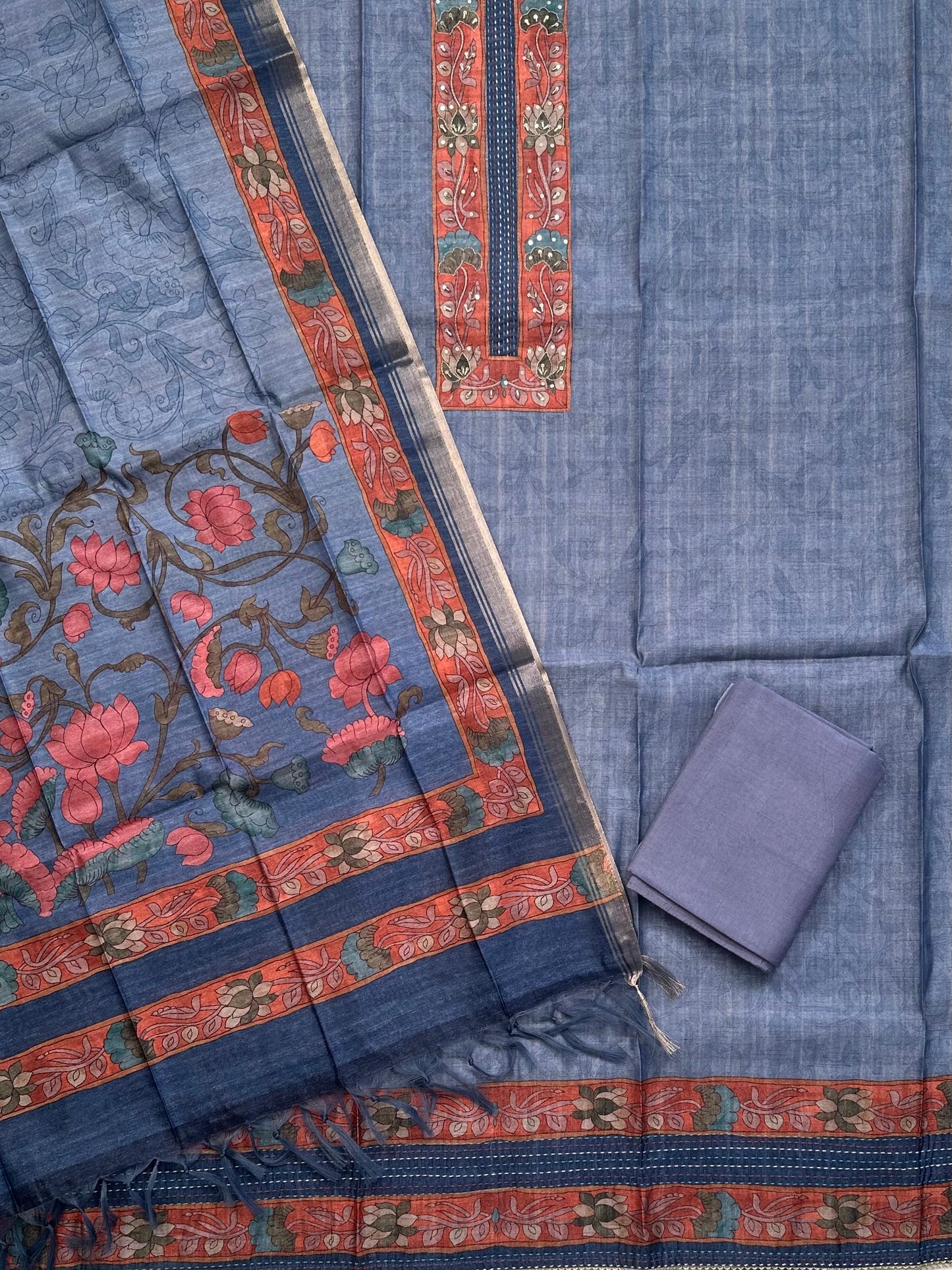 Blue Fancy Cotton 3-Piece Suit